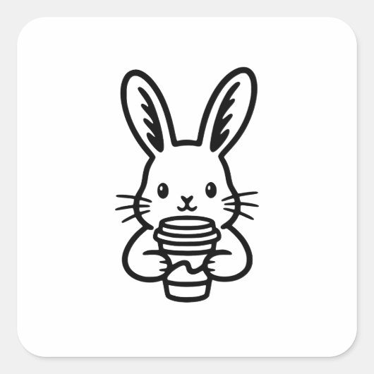 Sticker Carré Peeking Bunny with Coffee Cup (Devant)