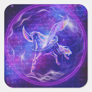 Sticker Carré Pégase Pourpre Cheval ailé néon Art Galactique