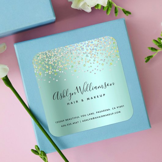 Sticker Carré Peintre de maquillage de salon de coiffure vert tu