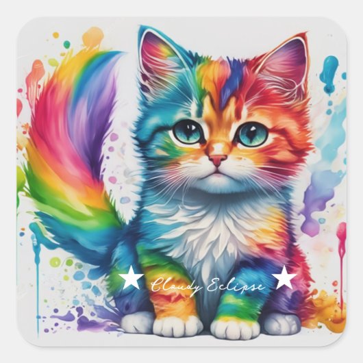 Sticker Carré Peintre Rainbow Kitten (Devant)