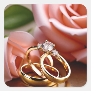 Sticker Carré Peinture à l'huile Romantique Mariage d'or