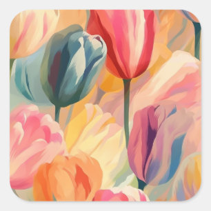 Sticker Carré Peinture à tulipe mignonne
