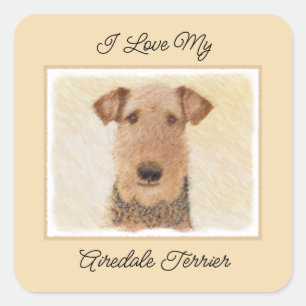 Sticker Carré Peinture Airedale Terrier - Cute Original Art