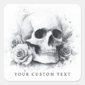 Sticker Carré Peinture aquarelle crâne avec roses (Devant)