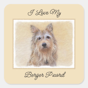 Sticker Carré Peinture Berger Picard - Joli art original chien