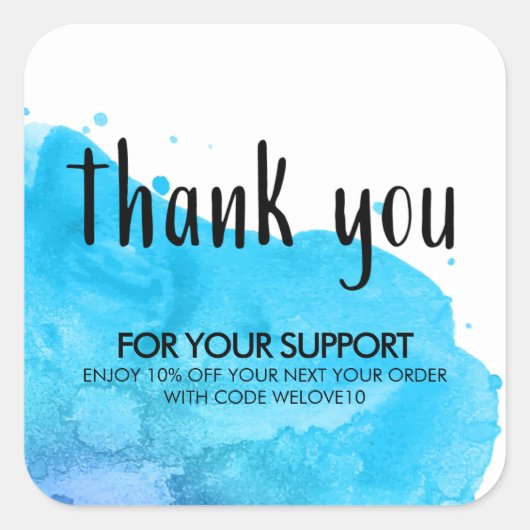 Sticker Carré Peinture bleu Splatter Petite entreprise Remise (Devant)