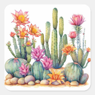 Sticker Carré Peinture d'aquarelle botanique Succulente de Cactu