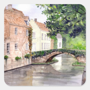 Sticker Carré Peinture d'aquarelle de Bruges par Farida Greenfie