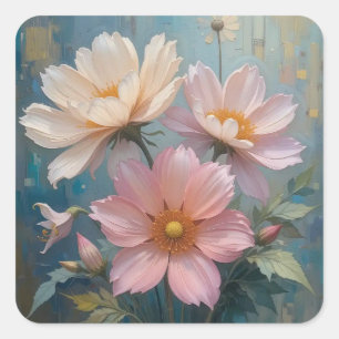 Sticker Carré Peinture d'art floral décoratif