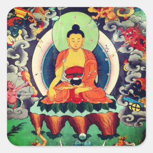 Sticker Carré Peinture de Bouddha Shakyamuni, Himalaya - Népal