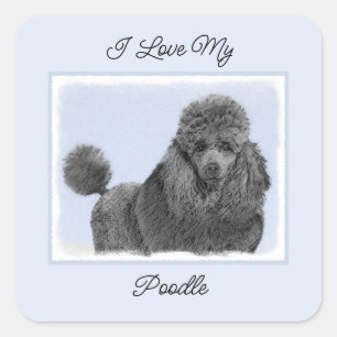 Sticker Carré Peinture de caniche Miniature Jouet noir Art origi