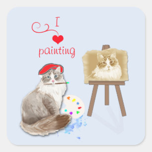 Sticker Carré Peinture de chat artisanale