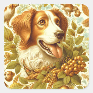Sticker Carré Peinture de chien breton vintage