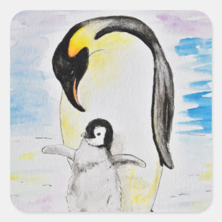 Sticker Carré Peinture de l'empereur Penguin et de l'aquarelle d