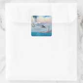 Sticker Carré Peinture D'Une Mouette Volant Près D'Un Phare (Sac)