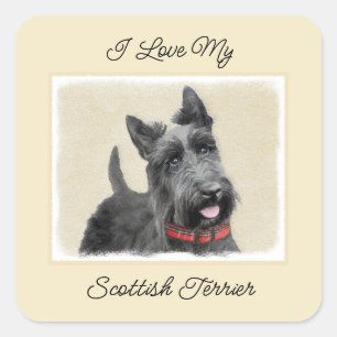 Sticker Carré Peinture écossaise Terrier - Cute Original Chien A