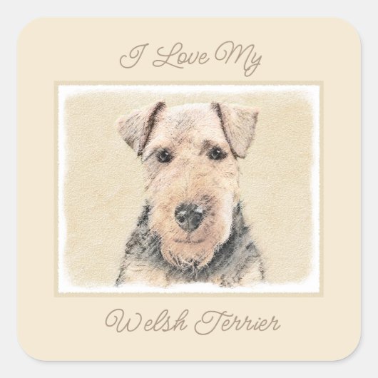 Sticker Carré Peinture galloise Terrier - Cute Original Chien Ar (Devant)
