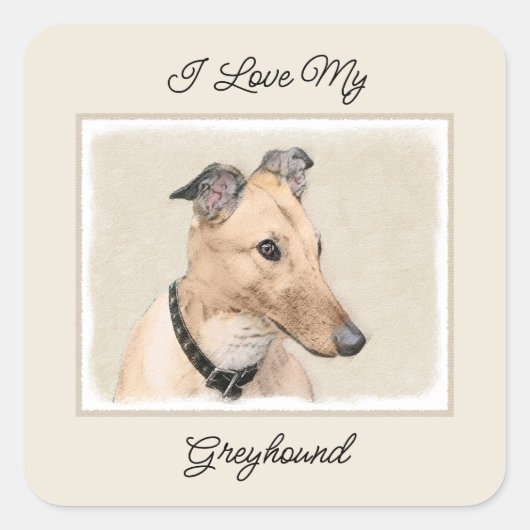 Sticker Carré Peinture Greyhound - Cute Original Chien Art (Devant)