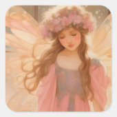 Sticker Carré Peinture Imaginaire Fée Rose Cute (Devant)