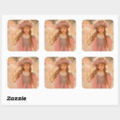 Sticker Carré Peinture Imaginaire Fée Rose Cute (Feuille)