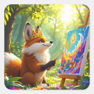 Sticker Carré Peinture Imaginaire mignonne King Fox