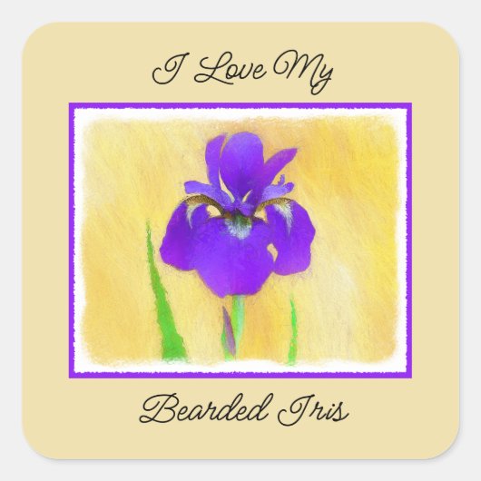 Sticker Carré Peinture Iris Violet - Art Fleur Originale (Devant)