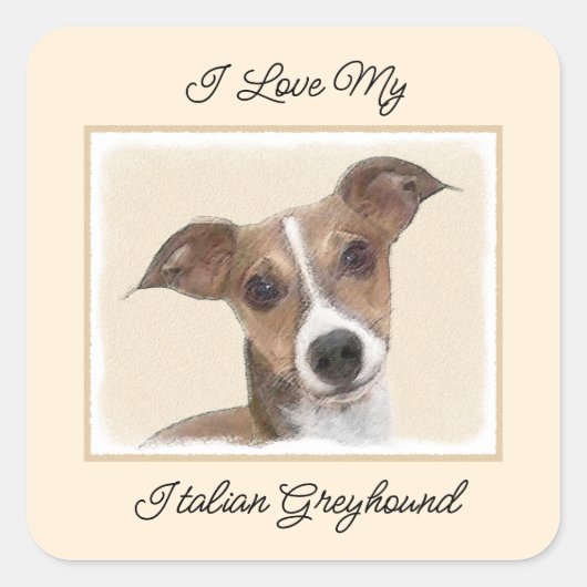 Sticker Carré Peinture italienne Greyhound - Cute Original Chien (Devant)