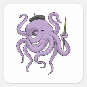 Sticker Carré Peinture Octopus Peinture brosse