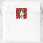 Sticker Carré peinture originale d'art Geisha (Sac)