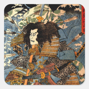 Sticker Carré Peinture samouraï japonaise vintage d'Ukiyo-e