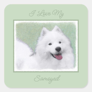 Sticker Carré Peinture Samoyed - Cute Original Chien Art Carré S