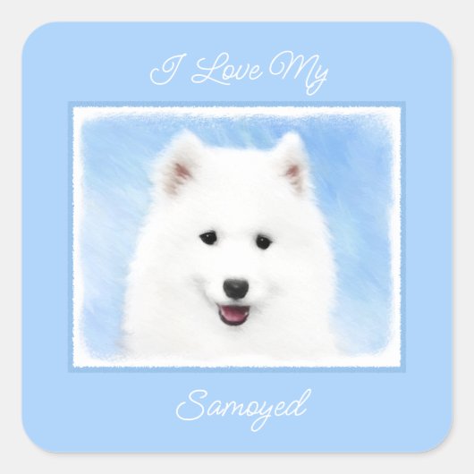 Sticker Carré Peinture Samoyed Puppy - Cute Original Chien Art S (Devant)
