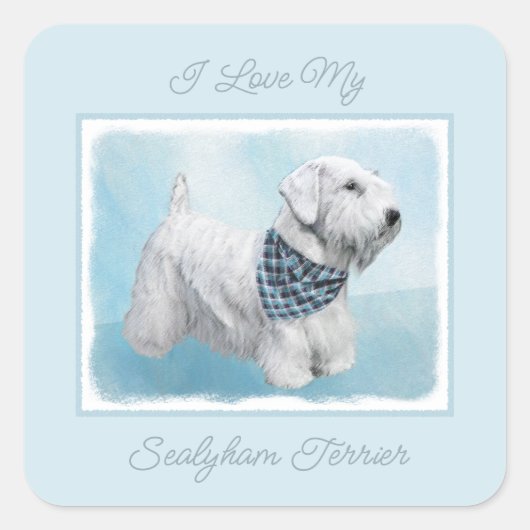Sticker Carré Peinture Sealyham Terrier - Cute Original Chien Ar (Devant)
