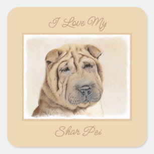 Sticker Carré Peinture Shar Pei - Cute Original Chien Art Carré