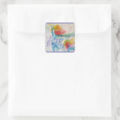 Sticker Carré Peinture Unicorne Joyeuse aquarelle d'anniversaire (Sac)