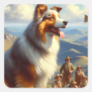 Sticker Carré Peinture vintage de berger australien
