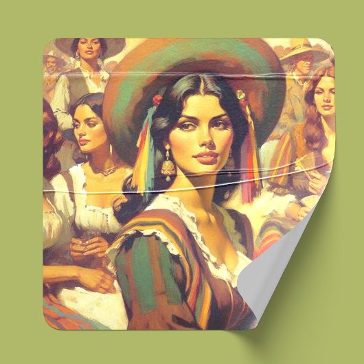 Sticker Carré Peinture vintage Latina