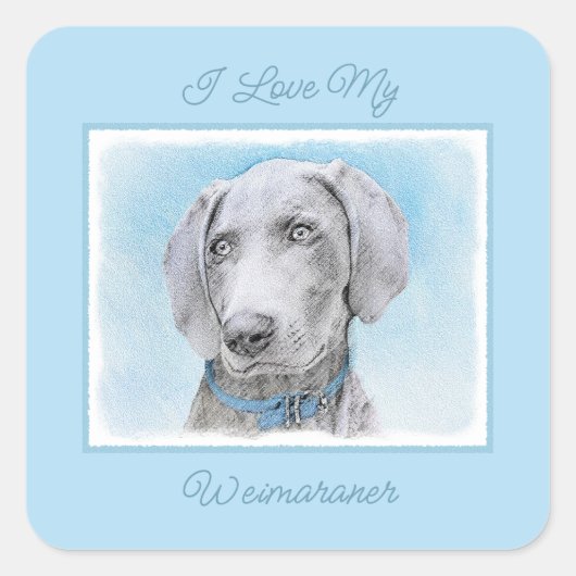 Sticker Carré Peinture Weimaraner - Joli Carré d'art original ch (Devant)