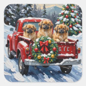 Sticker Carré Pekingese Christmas Red Truck Holiday (Devant)