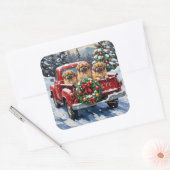 Sticker Carré Pekingese Christmas Red Truck Holiday (Enveloppe)