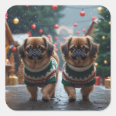 Sticker Carré Pekingese Dogs Christmas Snow Holiday (Devant)