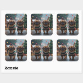 Sticker Carré Pekingese Dogs Christmas Snow Holiday (Feuille)