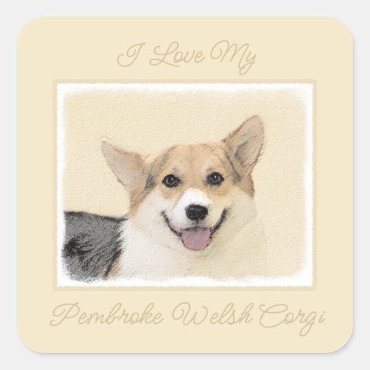 Sticker Carré Pembroke Welsh Corgi Painting - Original Dog Art S (Devant)