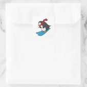 Sticker Carré Penguin as Skier with Ski (Sac)