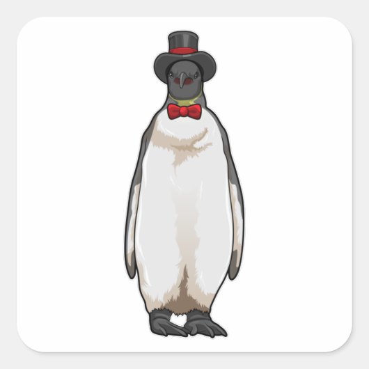 Sticker Carré Penguin comme Gentleman avec Casquette (Devant)