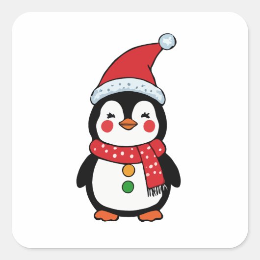 Sticker Carré Penguin dans un chapeau de Père Noël (Devant)