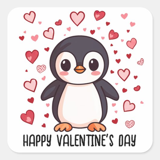 Sticker Carré Penguin de la Saint-Valentin (Devant)