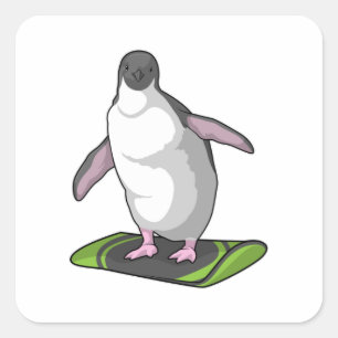 Sticker Carré Penguin en Snowboardeur avec Snowboard