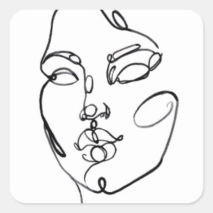 Sticker Carré Pensées linéaires - visage