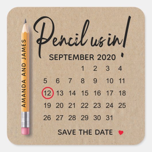 Sticker Carré Pensez-Nous En Carton Calendrier Enregistrer La Da (Devant)